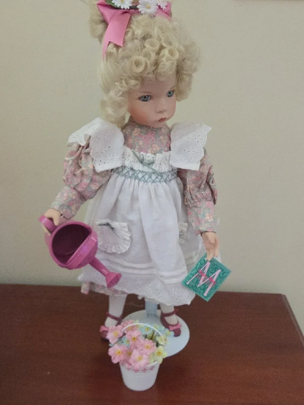 Mother Goose Blonde Curly Hair Doll in White Dress